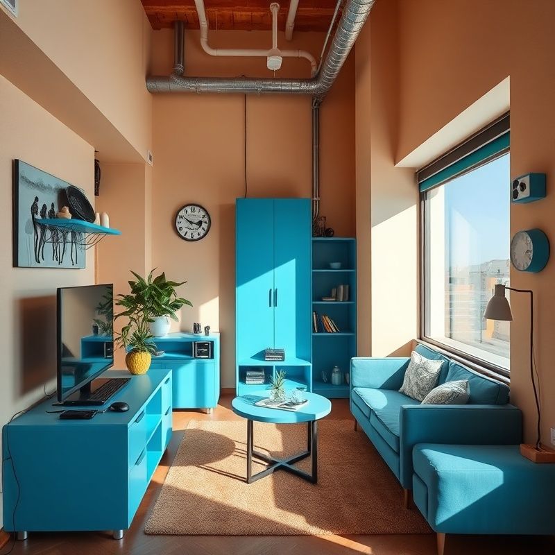 Interno dello studio Studio Bruno a Verona con accenti azzurri e pareti color crema