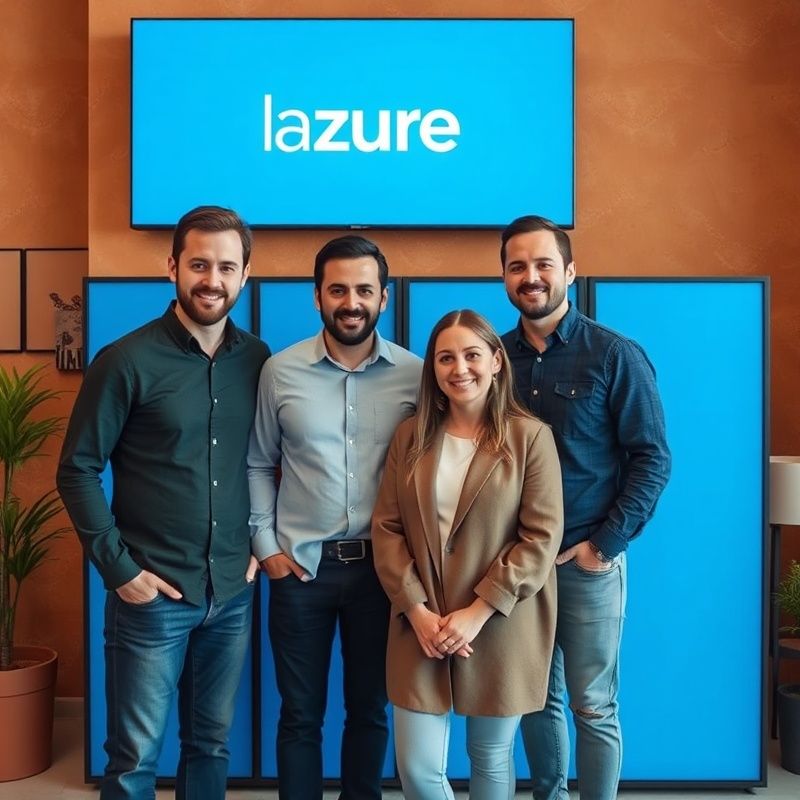 Foto di gruppo del team di Studio Bruno in uno studio moderno di Verona con accenti azzurri e texture terracotta calda